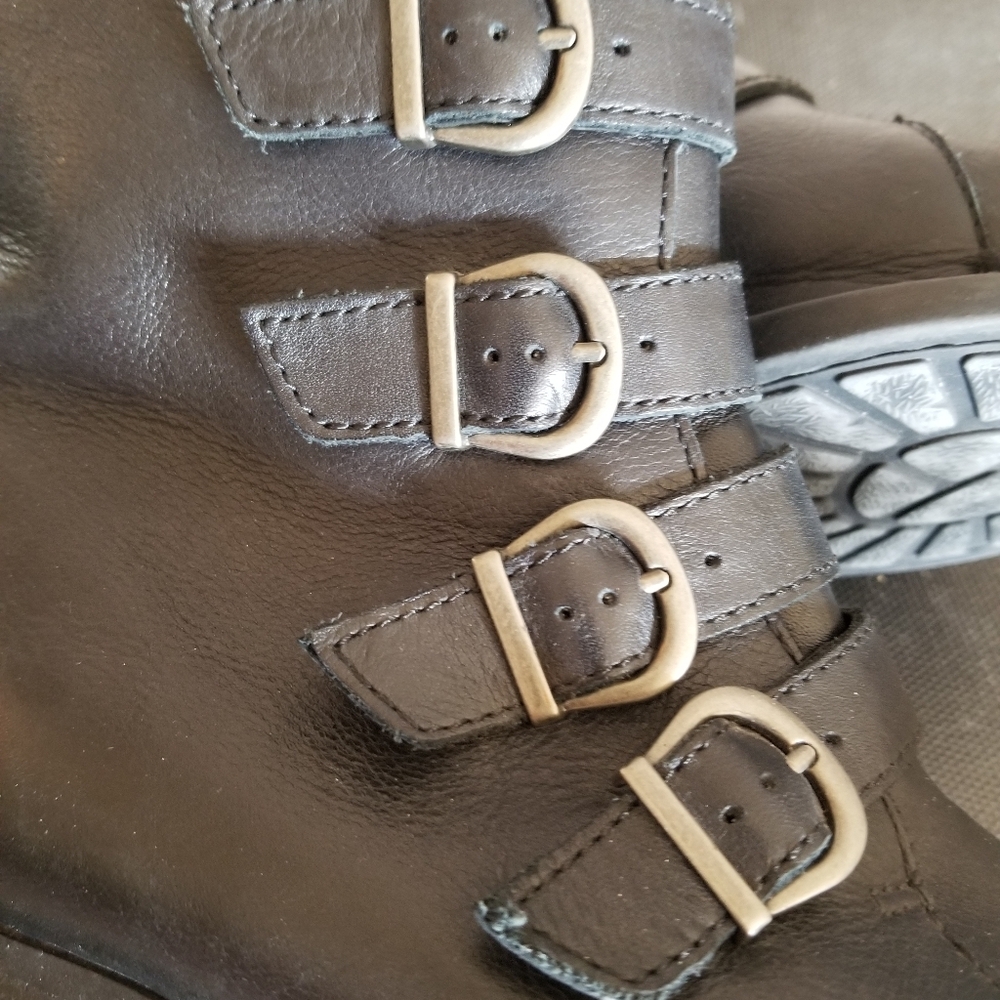 Born Black Leather Boots with Buckle Details